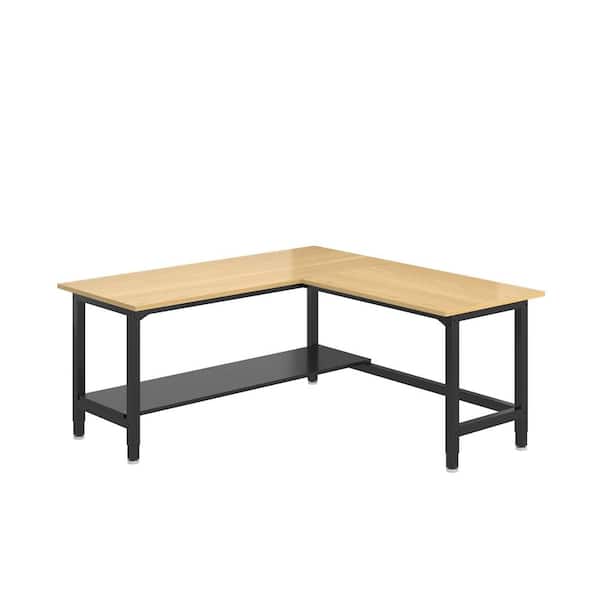 72 in. W L-shaped Heavy Duty Workbench with Rubber Wood Tabletop