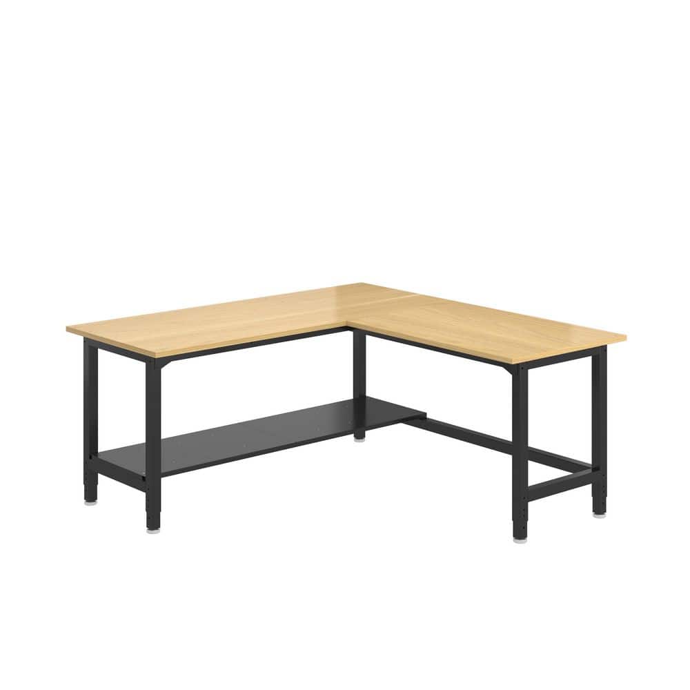 72 in. W L-shaped Heavy Duty Workbench with Rubber Wood Tabletop