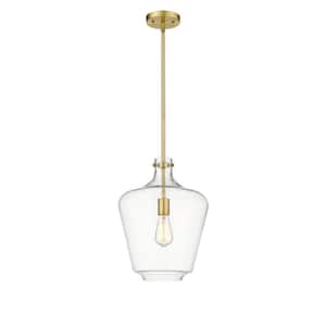 Norwalk 1-Light Satin Gold Shaded Pendant Light with Clear Glass Shade