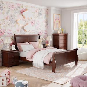 3-Piece Burkhart Cherry Wood Full Bedroom Set Bed and Nightstand with Chest