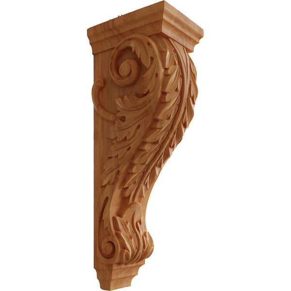 Ekena Millwork 8 in. x 6-1/2 in. x 22 in. Unfinished Wood Red Oak Small Jumbo Acanthus Corbel