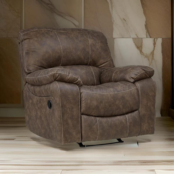 Benjara Brown Faux Leather Manual Rocker Recliner with Cushioned Seat