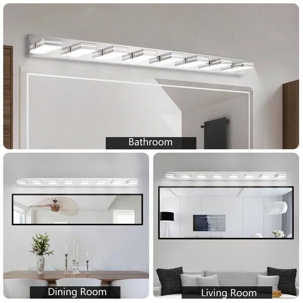 Jushua 63 in. 8-Light Chrome Metal LED Vanity Light Wall