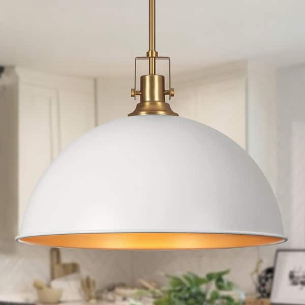 LamQee 1-Light Modern White Single Pendant Light with Metal Dome Shade for Kitchen Island