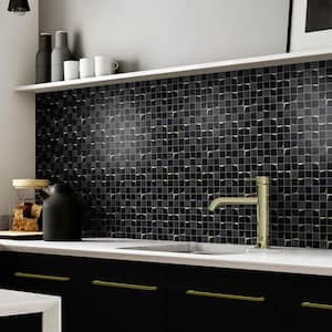 Hotel Luxe Black 3.93 in. x 3.93 in. Square Joint Polished/Matte Marble Glass Mosaic Wall Tile Sample (0.11 sq. ft./Ea)