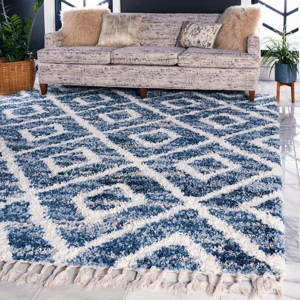 Hygge Shag Diamond Blue 8 ft. x 8 ft. Square Rug