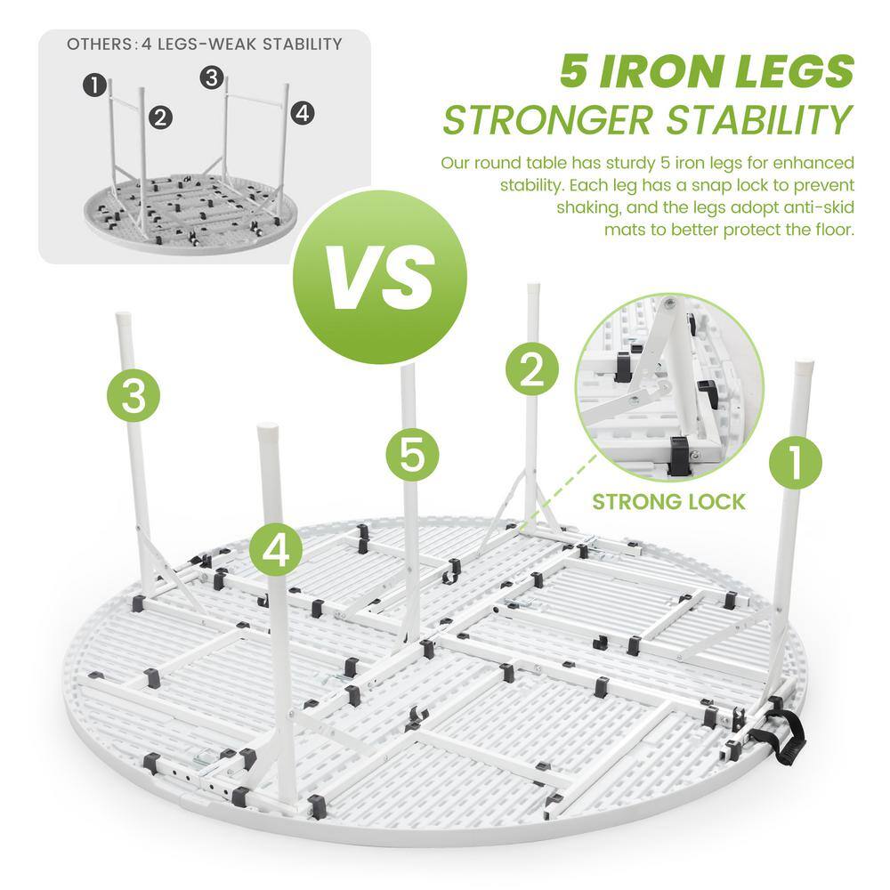 66" White Steel and Plastic Round Folding Table