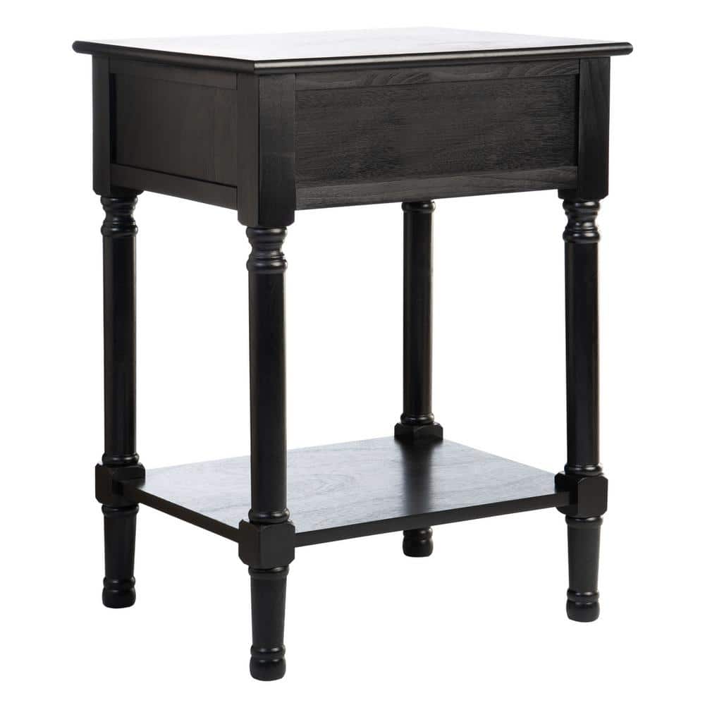 Peyton Black Wood Rectangular Storage End Table with Herringbone Pattern