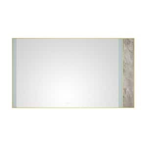 84 in. W x 48 in. H Large Rectangular Stainless Steel Framed Stone Dimmable Wall Bathroom Vanity Mirror in Gold Frame