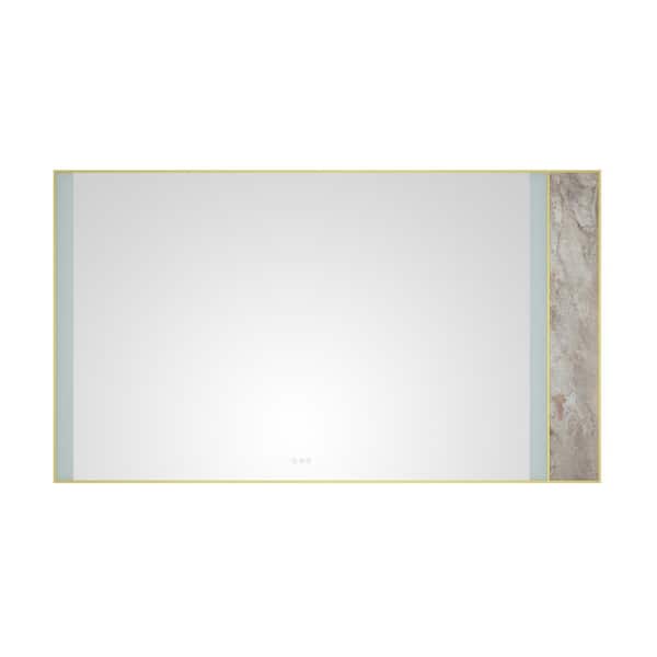ANGELES HOME 84 in. W x 48 in. H Large Rectangular Stainless Steel Framed Stone Dimmable Wall Bathroom Vanity Mirror in Gold Frame