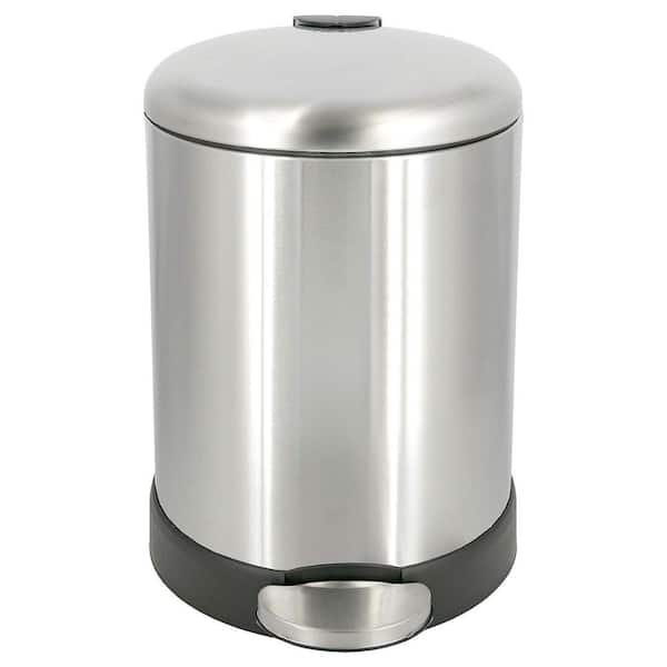 1.2 Gal. Round Stainless Steel Trash Can with Soft Close Lid & Step Foot Pedal, Removable Inner Bucket for Bathroom