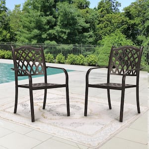 Classic Dark Brown Stacking Cast Aluminum Outdoor Dining Chair (2-Pack)
