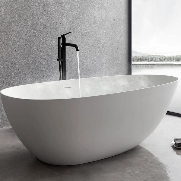 JimsMaison 71 in. Stone Resin Flatbottom Non-Whirlpool Single Slipper Freestanding Bathtub in White