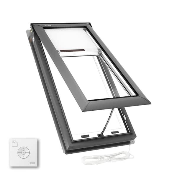 21 in. x 45-3/4 in. Electric Venting Deck Mount Skylight with Laminated LowE3 Glass, Solar Powered Room Darkening Shade