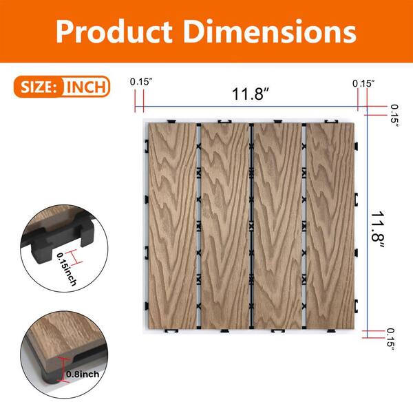 YOFE 1 ft. x 1 ft. DIY Outdoor Composite Wood-Plastic Interlocking Deck Tiles, Garage Floor Tiles in Teak Brown(22 Per Case)