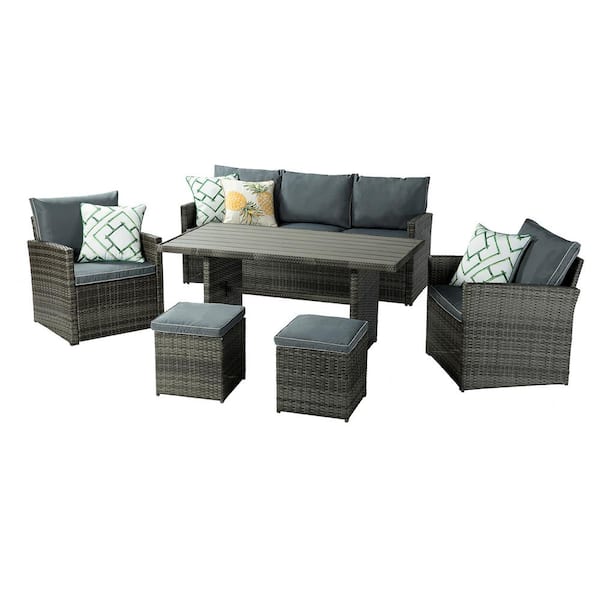 JAYDEN CREATION Galena 6-Piece Rattan Patio Conversation Set with Dark Gray Cushions