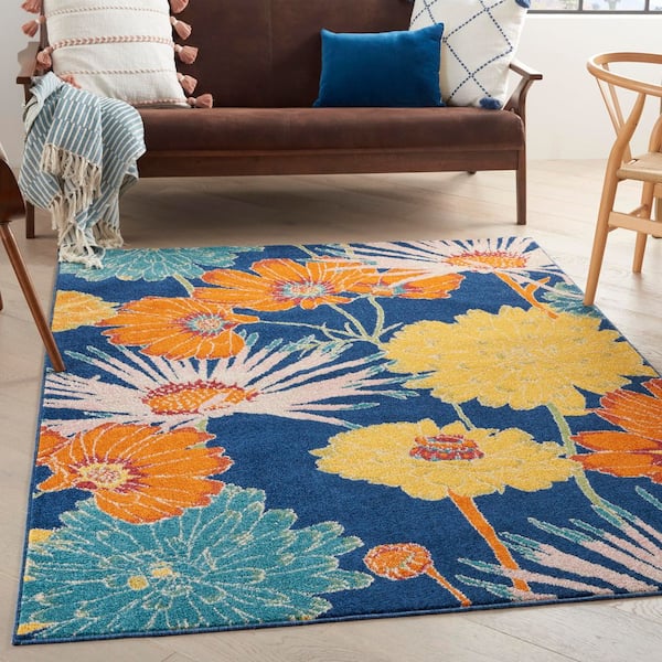 Allur Navy Multicolor 5 ft. x 7 ft. Floral Medallion Boho Area Rug