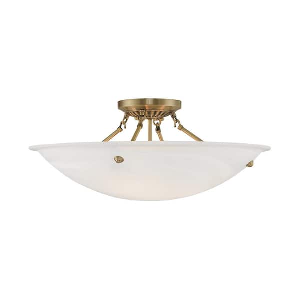 AVIANCE LIGHTING Oasis 24 in. 4-Light Antique Brass Semi Flush Mount with White Alabaster Glass