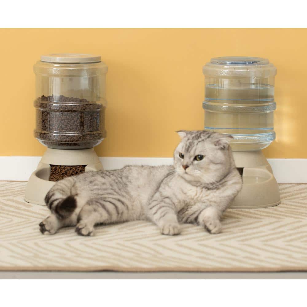 Beige Automatic Self Dispensing Gravity Pet Feeder and Waterer