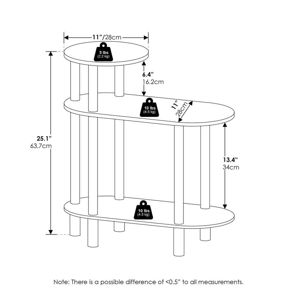 Amber Pine and Black 3-Tier Oval Wood End Table