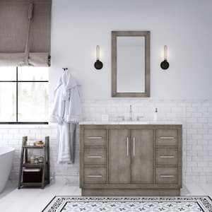 Hugo 48 in. W x 22 in. D Bath Vanity in Grey Oak with Marble Vanity Top in White with White Basin and Hook Faucet