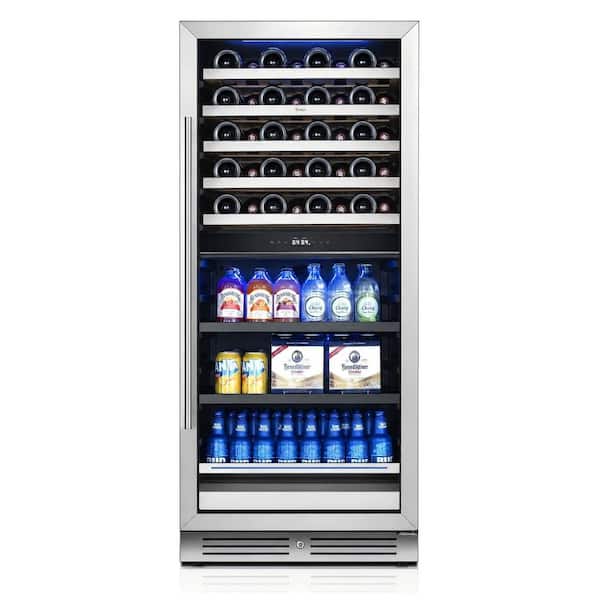 24 in. Freestanding Dual Zone 40-Wine Bottles and 112-Cans Beverage and Wine Cooler in Stainless Steel (Right-Hinged)
