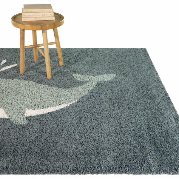 Saltaire Light Blue 4 ft. x 6 ft. Whale Motif Area Rug