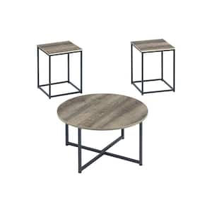 16.13 in. H Gray and Brown Wooden Table Set with Sturdy Metal Base (Set of 3)