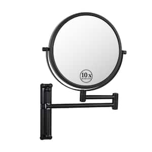 8.7 in. W x 13 in. H Small Round Magnifying Telescopic Wall Mounted Bathroom Makeup Mirror in Black