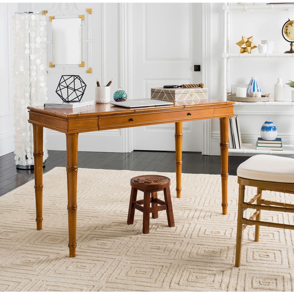 Transitional Bamboo-Inspired Single Drawer Writing Desk - Brown