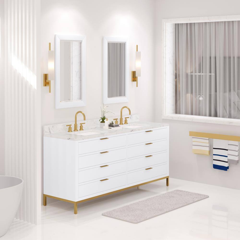 Pure White 72'' Double Sink Vanity with Carrara Marble Top