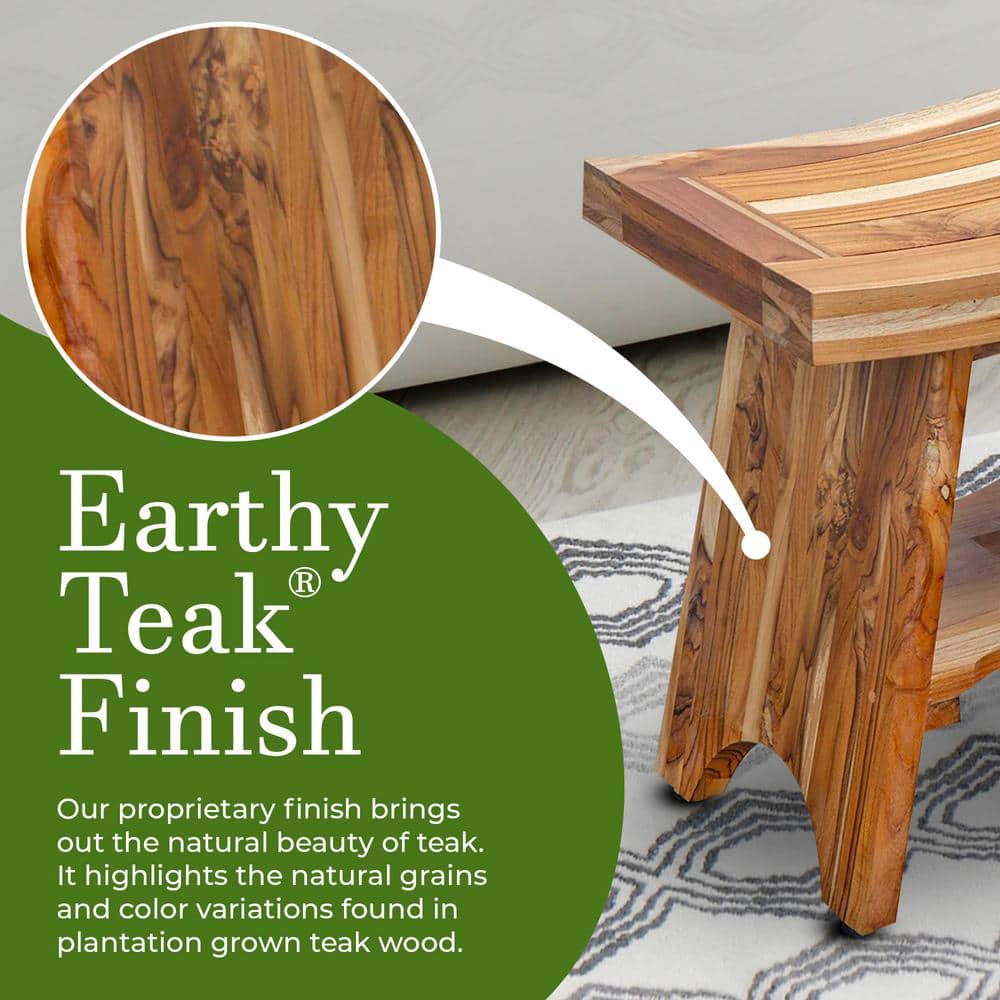 Serenity 20" EarthyTeak Solid Wood Spa Shower Bench with Shelf