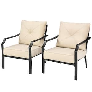 Outdoor Dining Chairs Patio Armchairs with Padded Beige Cushions for Backyard Garden Balcony (Set of 2)
