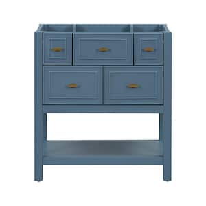 30 in. W x 18 in. D x 33 in. H Bath Vanity Cabinet without Top in Blue, Freestanding Bath Vanity with 5 Drawers