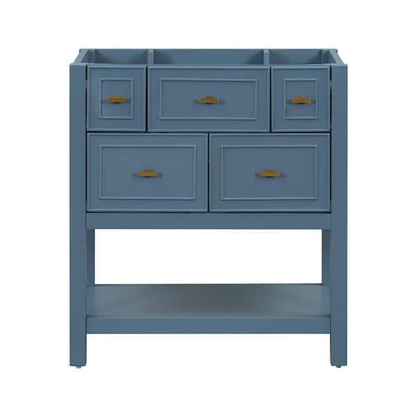 Aoibox 30 in. W x 18 in. D x 33 in. H Bath Vanity Cabinet without Top in Blue, Freestanding Bath Vanity with 5 Drawers