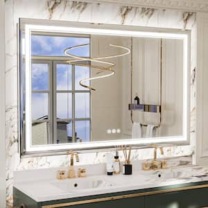 55 in. W x 36 in. H Rectangular Frameless LED Light Anti-Fog Wall Bathroom Vanity Mirror with Frontlit and Backlit
