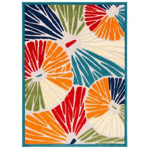 Cabana Ivory/Blue 5 ft. x 8 ft. Abstract Floral Indoor/Outdoor Patio  Area Rug