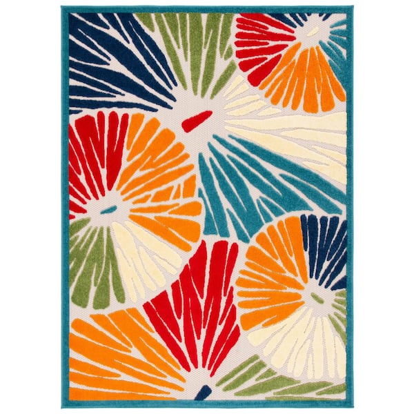 SAFAVIEH Cabana Ivory/Blue 5 ft. x 8 ft. Abstract Floral Indoor/Outdoor Patio  Area Rug