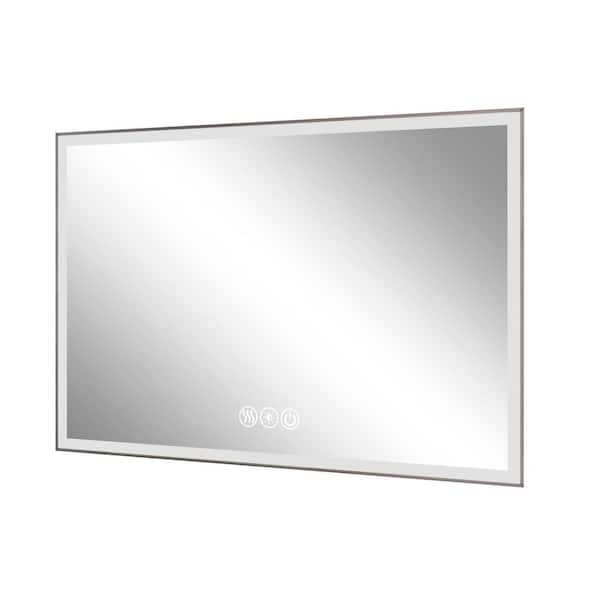 48 in. W x 32 in. H Rectangular Aluminum Framed Anti-Fog Wall Bathroom Vanity Mirror in Silver