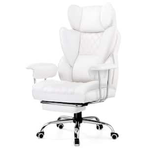 PU Leather Gaming Chair with Soft Armrests and Footrest Adjustable Height Ergonomic Office Desk Computer Chair in White