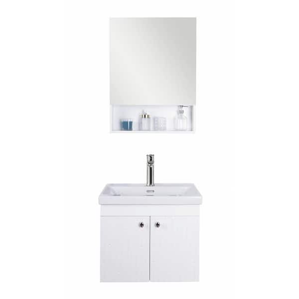 innoci-usa 24 in. Bath Vanity in Matte White with Ceramic Vanity Top in White with White Basin and Mirror