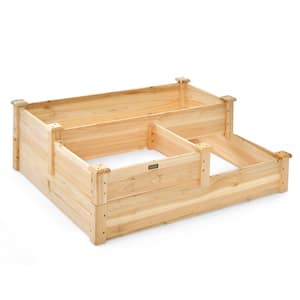 3-Tier Raised Garden Bed Wooden Elevated Planter Box with Open-Ended Base Outdoor Flower Vegetable Herb