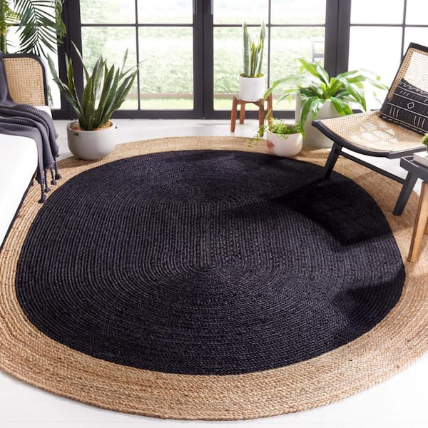 Natural Fiber Black/Beige 8 ft. x 10 ft. Woven Ascending Oval Area Rug