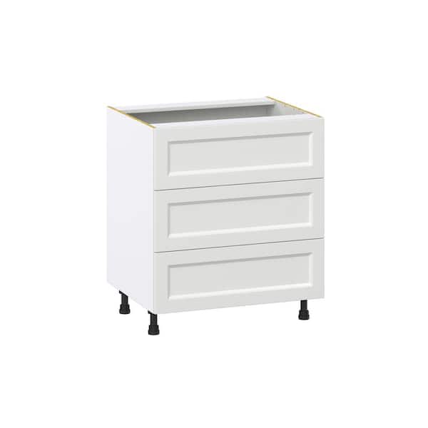 J COLLECTION Laramie 30 in. W x 24 in. D x 34.5 in. H Assembled Drawer Base Kitchen Cabinet in Painted Bright White with 3 Drawers