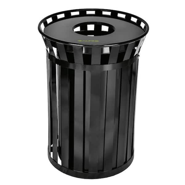 38 gal. Black Steel Slatted Commercial Outdoor Vented Trash Can Receptacle with Liner