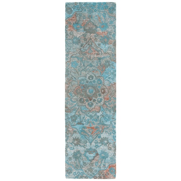 SAFAVIEH Anatolia 2 ft. x 8 ft. Turquoise/Brown Floral Medallion Runner Rug
