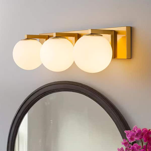 Orillia 22 in. 3-Light Gold Vanity Light with White Glass Shade Modern Bathroom Light Fixture