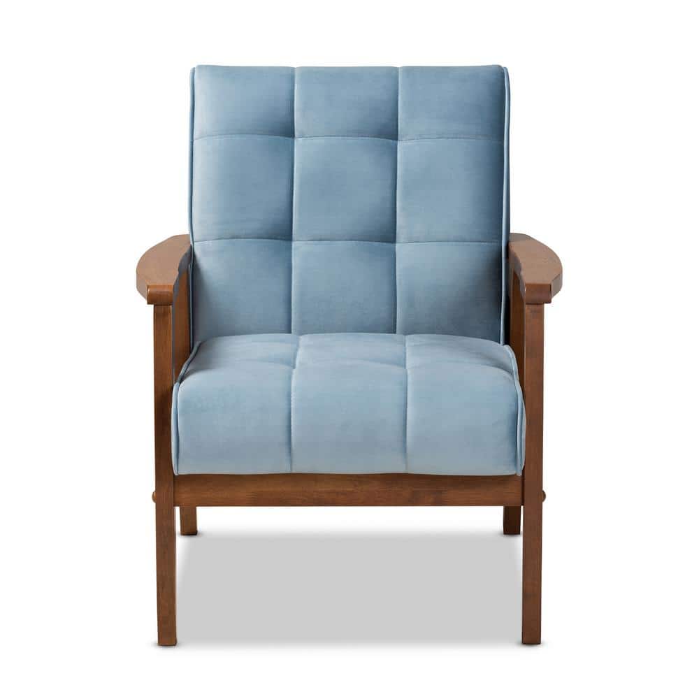 Asta Light Blue Velvet Upholstered Wood Armchair