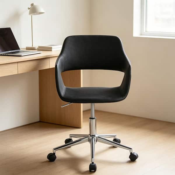 Contemporary Task Chair in Chrome Metal and Grey Faux Leather