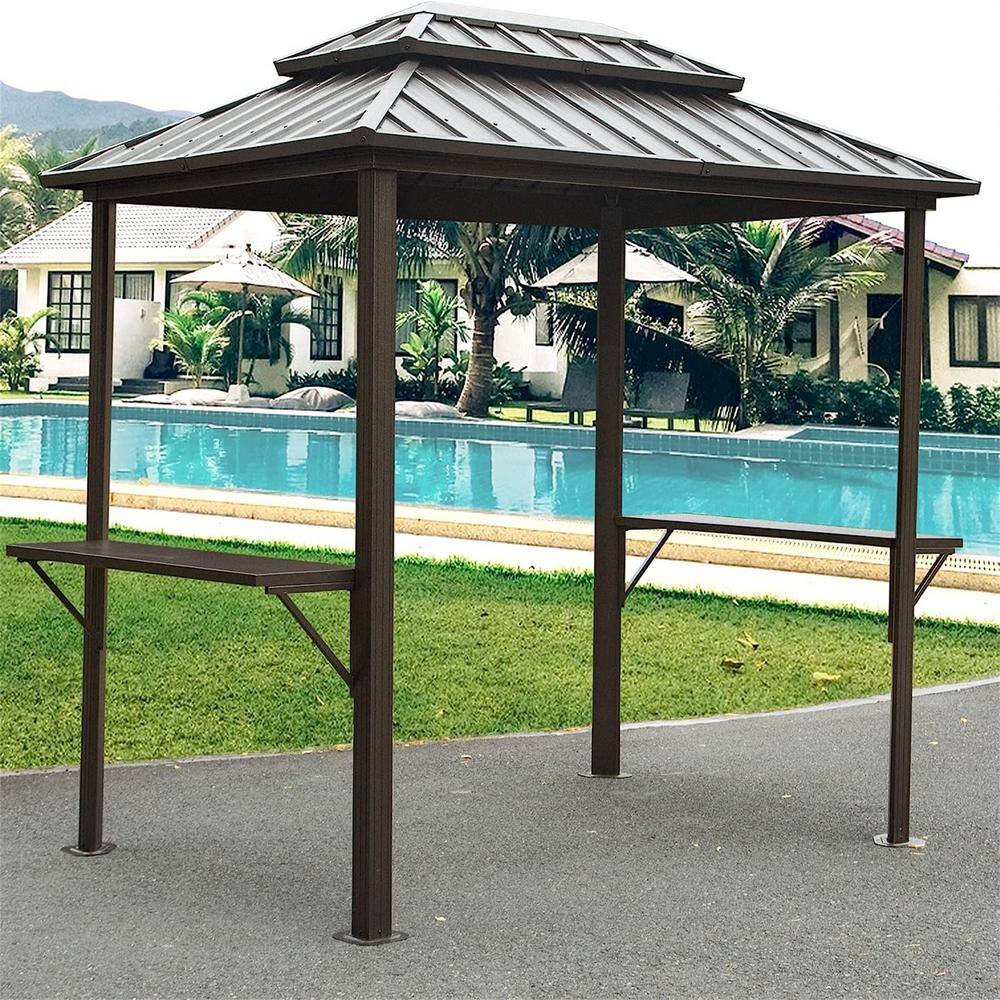 Black Aluminum 8' x 6' Grill Gazebo with Double Roof